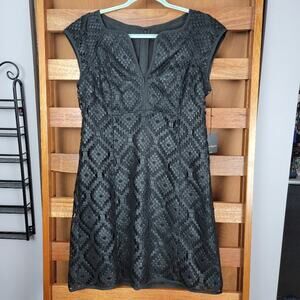 NWT Nanette Lepore Black Leather Lace Dress, Sz 8